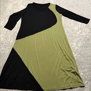 Elegant Black and Olive Color Block Dress